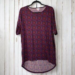 Lularoe Irma Half Sleeve Tunic High Low Polyester Blend Sz Sm Purple Diamonds